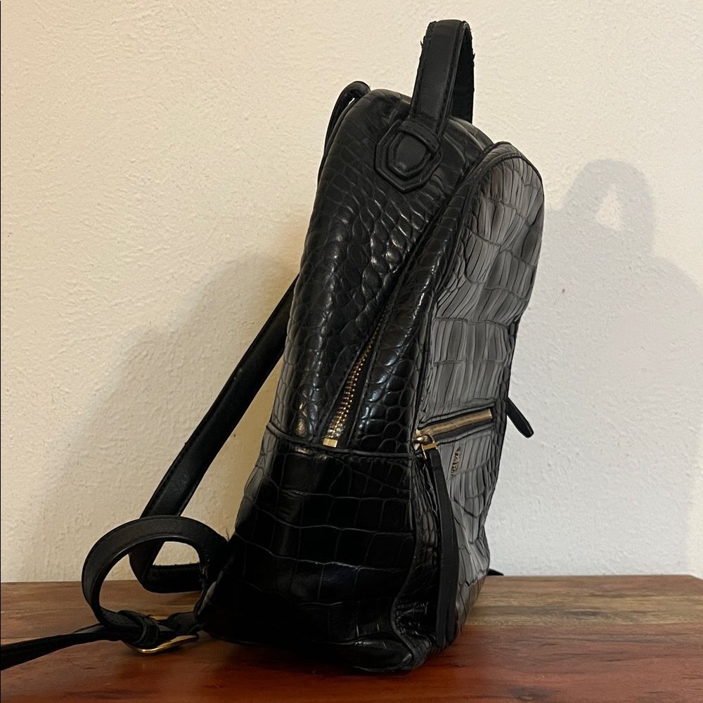 Tory Burch Croc Embossed Black Leather Backpack Purse Gold Authenticity Quality - Picture 6 of 16